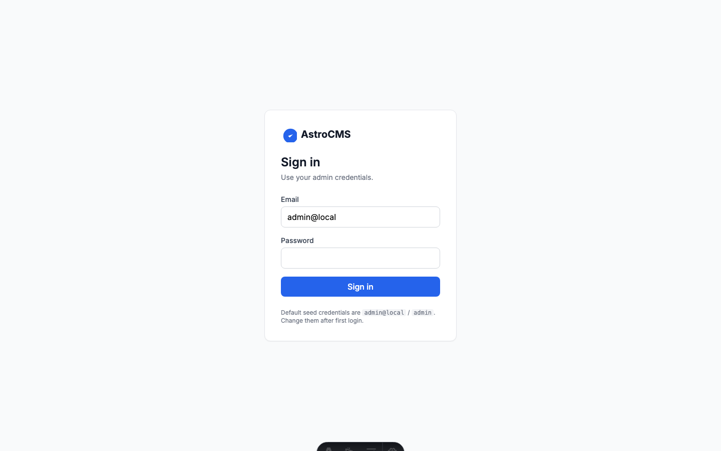 Login page